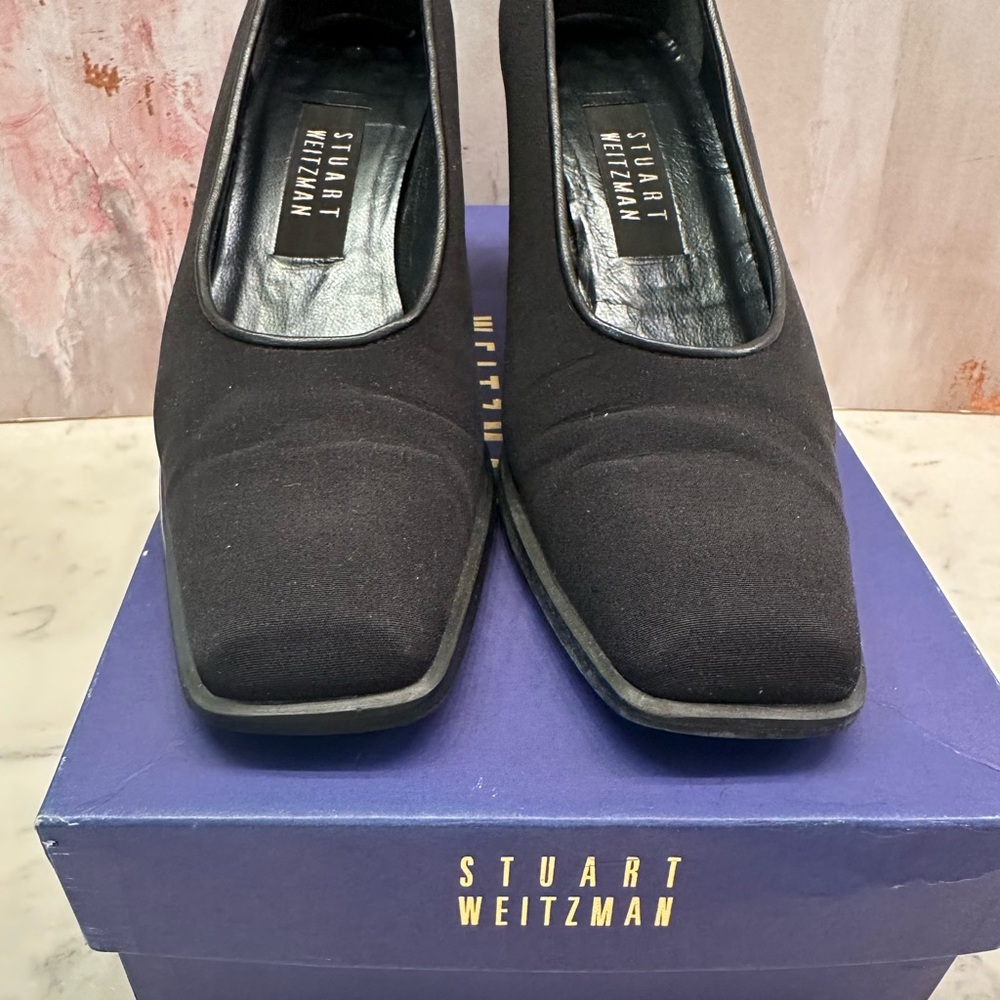 Stuart Weitzman Black Gore-Tex Rainaway Pumps Block Heel Women’s 8AAA Square Toe - Picture 2 of 10